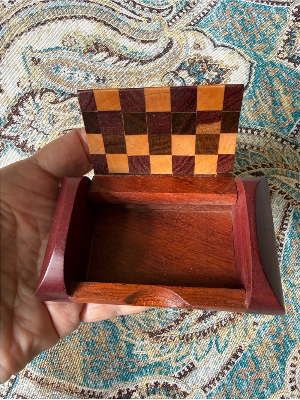 Wooden Trinket Box Hinged Lid Business Card Holder